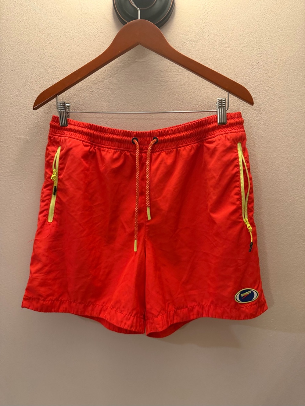 Speedo Mens Swim Trunks Orange‎ Board Shorts Elastic Waist Lined Pockets Medium